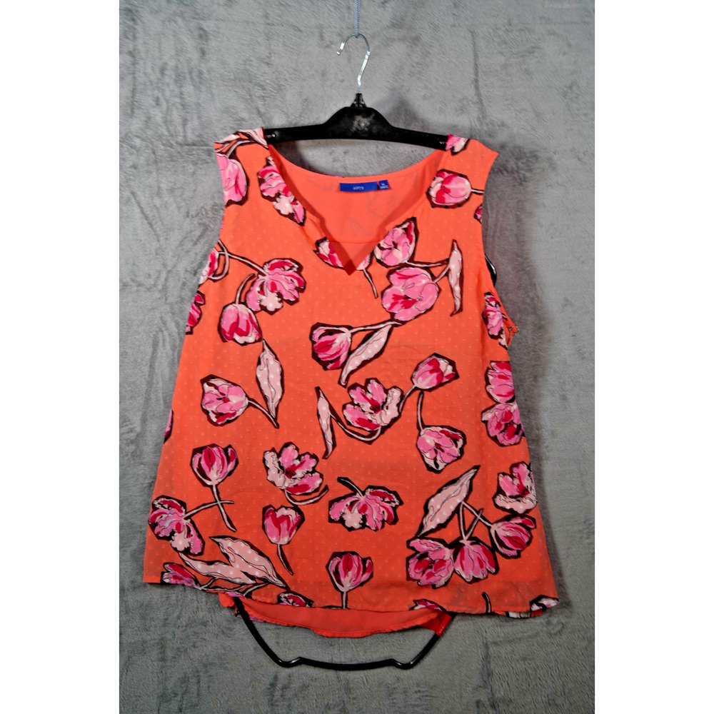 Art & Co Women’s XL‎ Floral Sleeveless Blouse Orange Pink V-Neck Lightweight